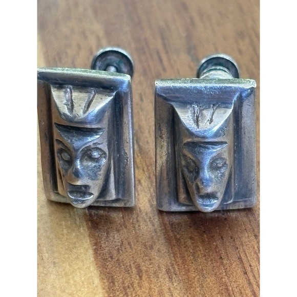Sterling Jewelry - Vintage Sterling 925 Face Screwback Earrings   Mexico 14.4 Grams